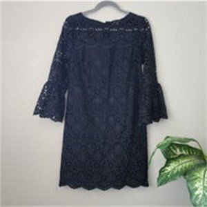 Black Eyelet Embroidered Bell Sleeve Comtemporary Formal Dress 0